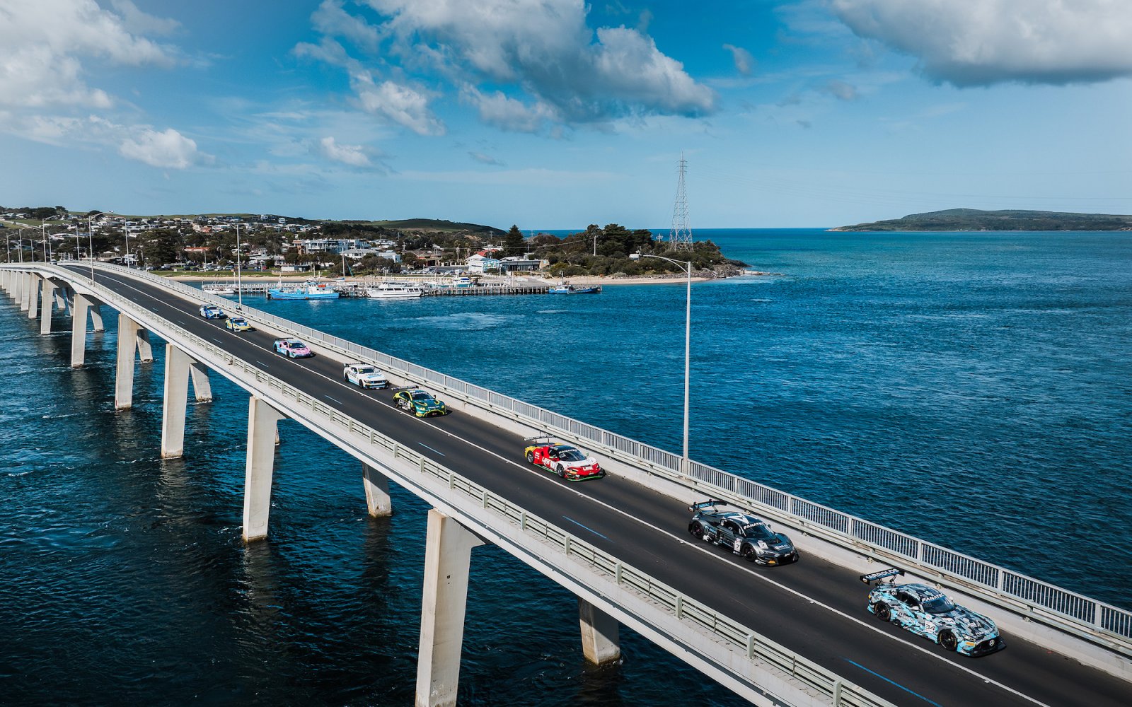 GT cars cross San Remo bridge and enter Phillip Island in style